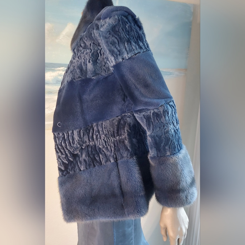 ○$25,000 NEW OSCAR DE LA RENTA FUR BLUE MINK LAMB JACKET US M L - Picture 3 of 15